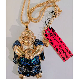 Betsey Johnson Buddha Necklace NWT Rhinestone Statement Pendant Y2K 2010s NEW
